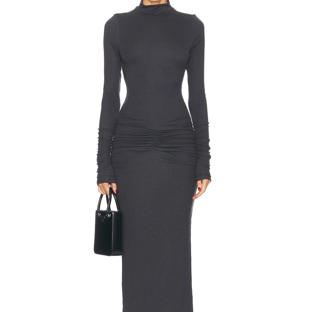 Nwt Ser.O.Ya Fina Dress In Charcoal Fwrd New Long Sleeve Maxi Bodycon